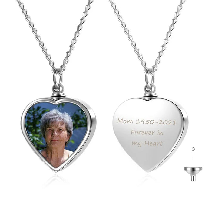 Personalized Photo Heart Urn Necklace for Ashes Cremation Urns Custom Picture Engraved Necklace Keepsake Text Memorial Jewelry