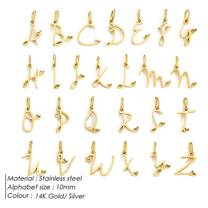 St-Delan Gold Plated Cursive Heart Initial Charms A-Z Script Alphabet Pendants for DIY Jewelry Making