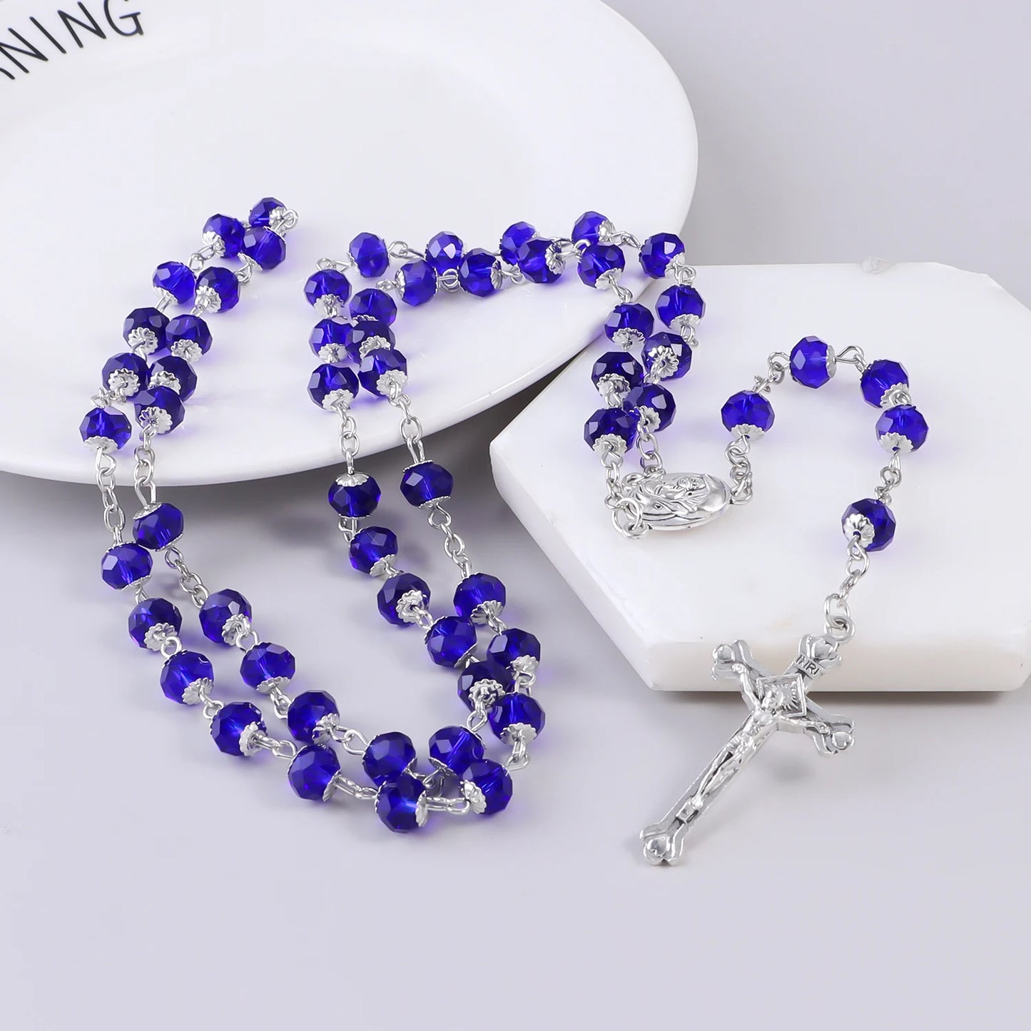 Fashion Vintage Cross Necklace Rosary Beads Chain Jesus Crucifix Virgin Mary Pendant Chain Jewelry Necklace