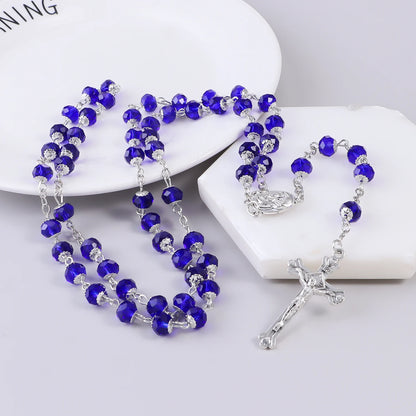 Fashion Vintage Cross Necklace Rosary Beads Chain Jesus Crucifix Virgin Mary Pendant Chain Jewelry Necklace