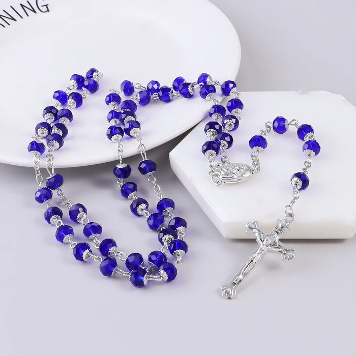Fashion Vintage Cross Necklace Rosary Beads Chain Jesus Crucifix Virgin Mary Pendant Chain Jewelry Necklace