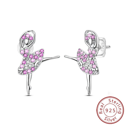 Hoop Earrings New Original 925 Sterling Silver Sweet Heart Bow Round Zircon Studs Drop Earrings For Women Girl Fine Jewelry
