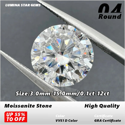 Moissanite Stone VVS1 D Color Round Cut 0.10ct-12.0ct Essential for Jewelry DIY Wholesale Loose Stones Pass Tester with Report