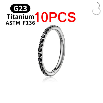 1/10PCS ASTM F136 Titanium Nose Ring 16/18G CZ Hinged Septum Clicker Hoop Tragus Daith Cartilage Helix Ear Piercing Body Jewelry