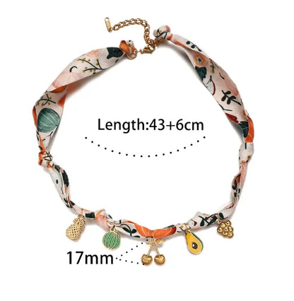 Colorful Rope Heart Pearl Flower Necklace Women's Sweet Fabric Charm Necklace Fashion Stainless Steel Pendant Necklace Accessory
