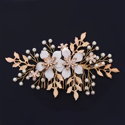 Golden Crystal Pearl Hair Comb Headband Hairband For Women Party Bridal Wedding Hair Accessories Jewelry Comb Headband Hairband