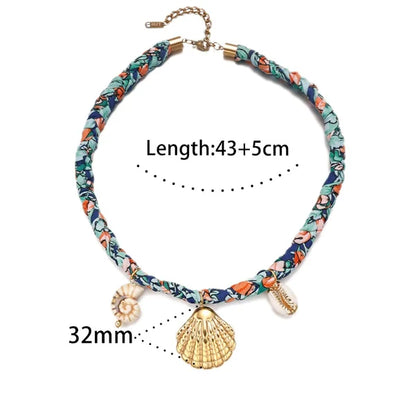 Colorful Rope Heart Pearl Flower Necklace Women's Sweet Fabric Charm Necklace Fashion Stainless Steel Pendant Necklace Accessory