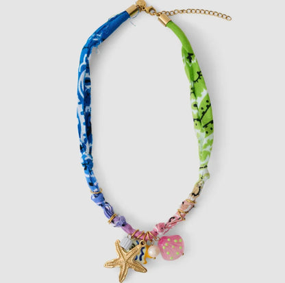 Colorful Rope Heart Pearl Flower Necklace Women's Sweet Fabric Charm Necklace Fashion Stainless Steel Pendant Necklace Accessory