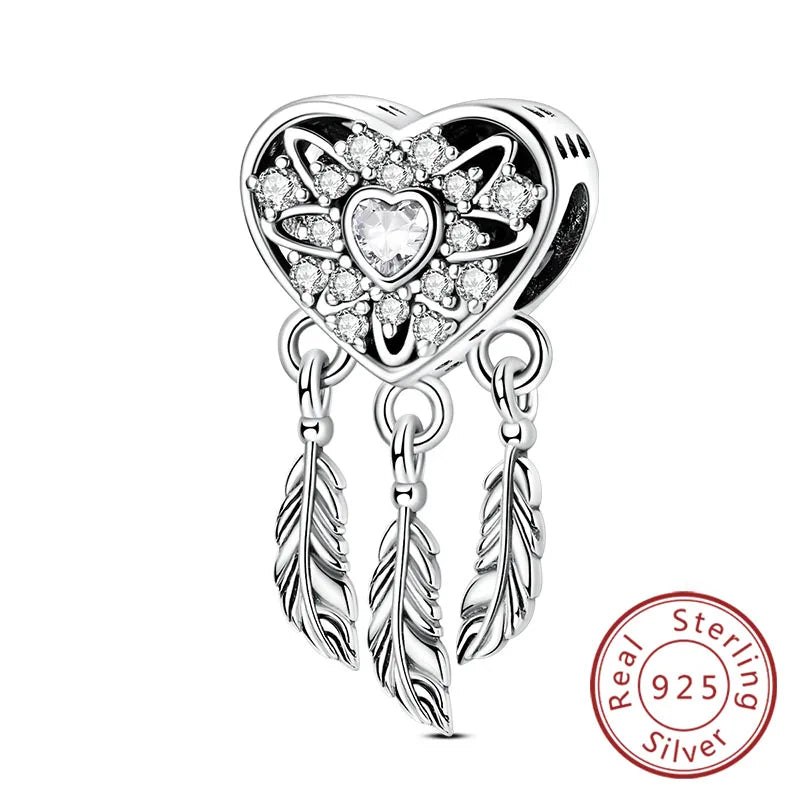 Original 925 Sterling Silver Charms Beads Pendants Colorful Dreamcatcher Lucky Charms Fit Bracelets Necklaces Women DIY Jewelry