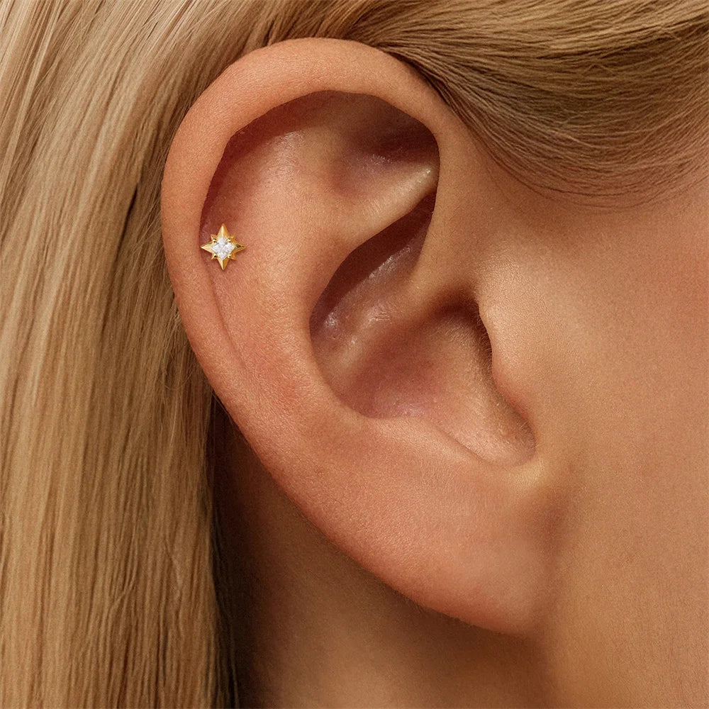 CANNER 1PC Smooth Gothic Serpentine 925 Sterling Silver Flat Head Piercing Ear Bone Nail Ins Geometric Earring Jewelry Gift