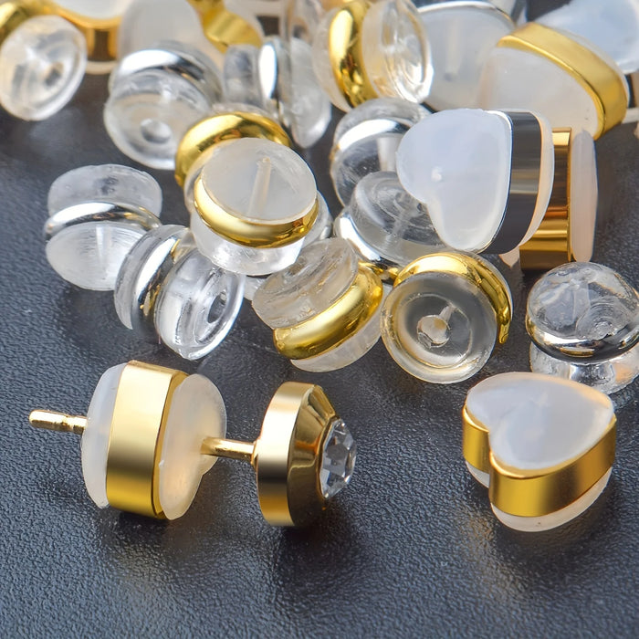10/20/50Pcs Love Heart Soft Silicone Earring Backs Stoppers Copper Ring Ear Plugs For Jewelry Making DIY Earring Accessories