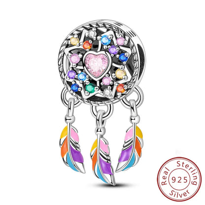 Original 925 Sterling Silver Charms Beads Pendants Colorful Dreamcatcher Lucky Charms Fit Bracelets Necklaces Women DIY Jewelry