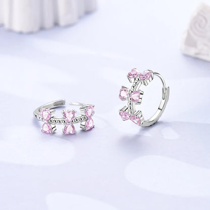 Hoop Earrings New Original 925 Sterling Silver Sweet Heart Bow Round Zircon Studs Drop Earrings For Women Girl Fine Jewelry