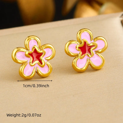 DIEYURO 316L Stainless Steel Pink Dripping Oil Peach Blossom Flowers Necklace Earrings Bracelet Set Lady New Luxury Jewelry Gift