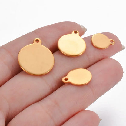 10-50pcs Stainless Steel Circle Round Tag Laser Engraved Logo Name Tail Chain Label for DIY Customize Jewelry Making