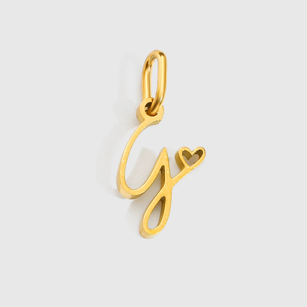 St-Delan Gold Plated Cursive Heart Initial Charms A-Z Script Alphabet Pendants for DIY Jewelry Making