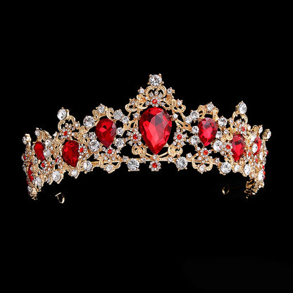 Luxury Red Rhinestone Bridal Tiara Headband Baroque Crystal Grand Crown For Women Banquet Jewelry Hair Accessories