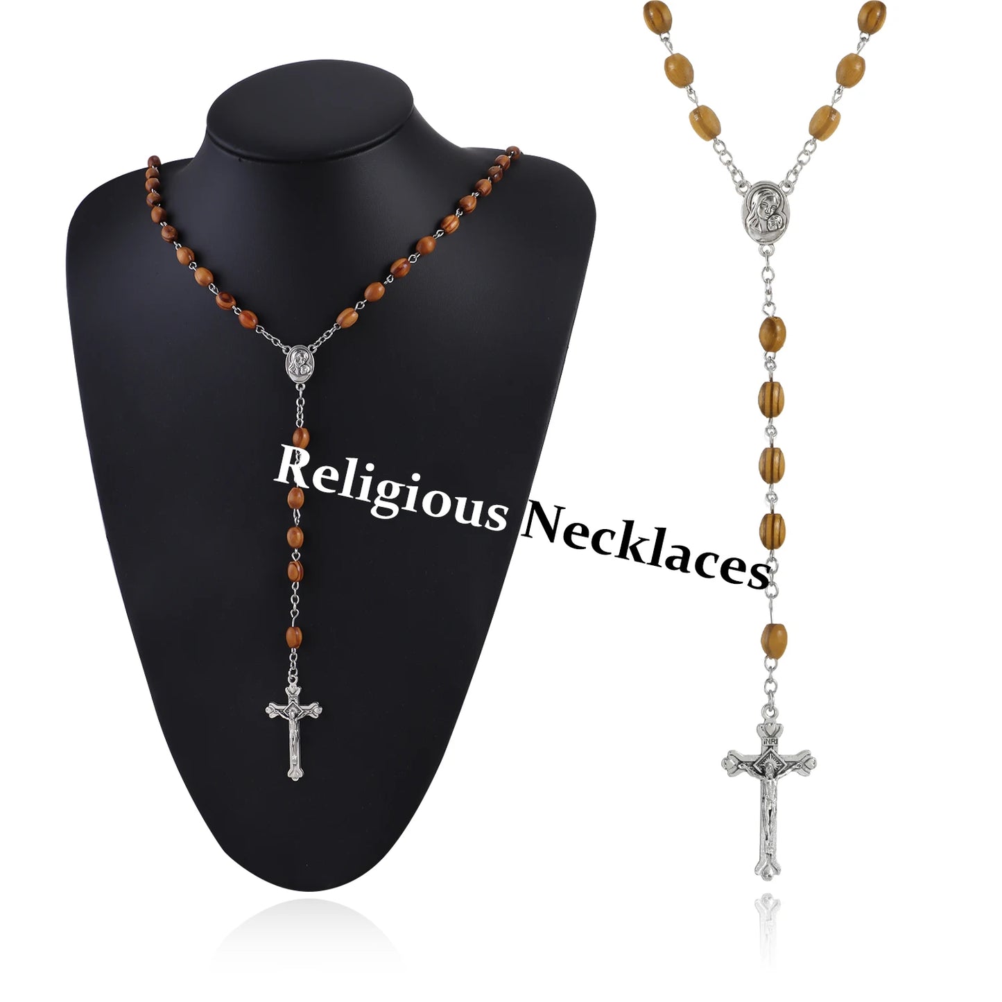 Fashion Vintage Cross Necklace Rosary Beads Chain Jesus Crucifix Virgin Mary Pendant Chain Jewelry Necklace