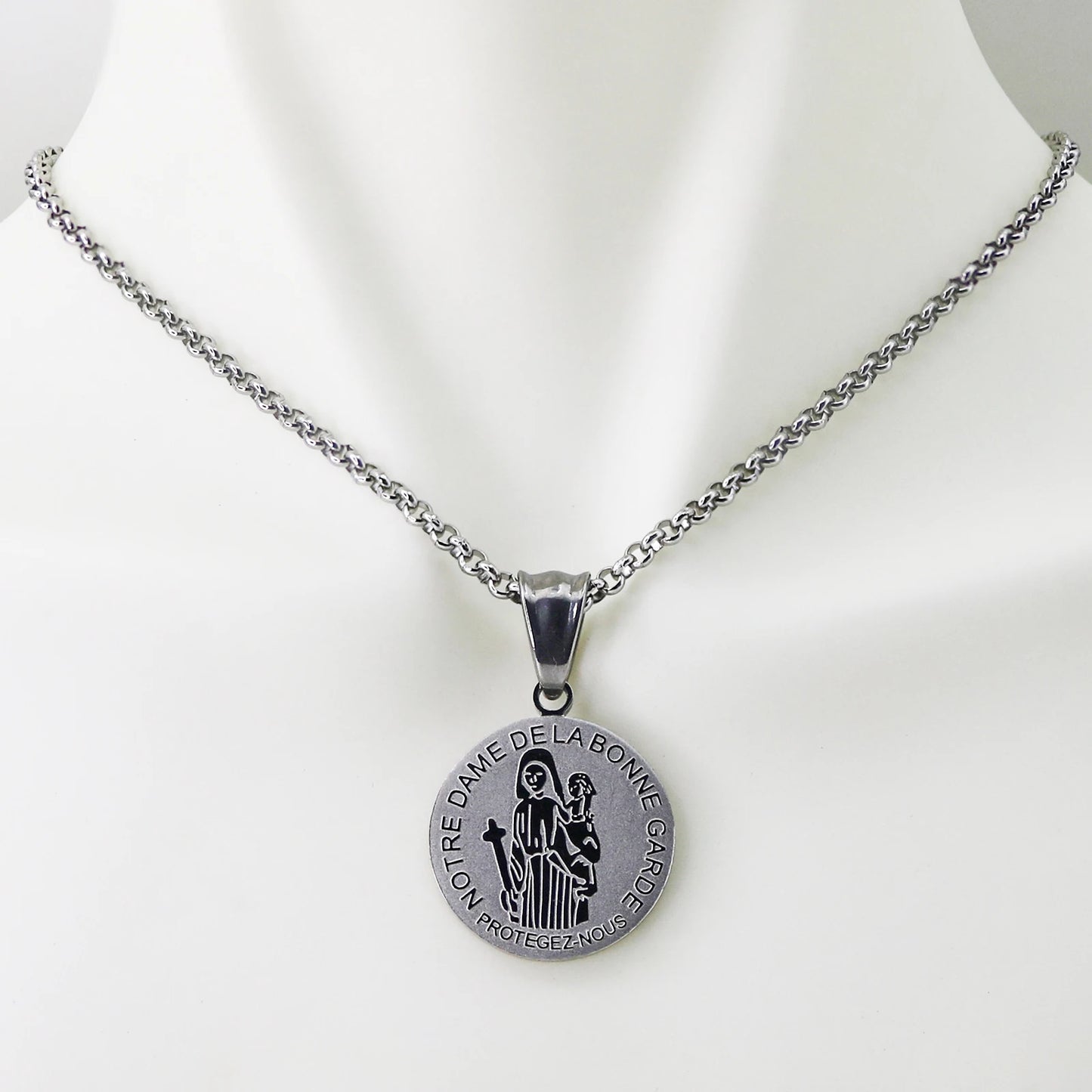 316L Stainless Steel Our Lady of Good Guard Medal Necklace With Chain Marie Julie Jahenny Cross of Forgiveness Protection Charm