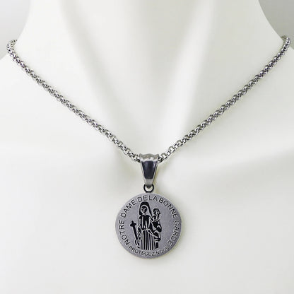316L Stainless Steel Our Lady of Good Guard Medal Necklace With Chain Marie Julie Jahenny Cross of Forgiveness Protection Charm