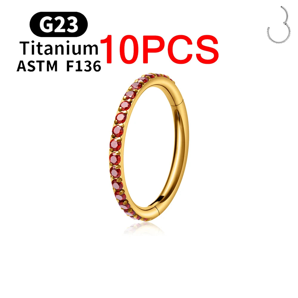 1/10PCS ASTM F136 Titanium Nose Ring 16/18G CZ Hinged Septum Clicker Hoop Tragus Daith Cartilage Helix Ear Piercing Body Jewelry