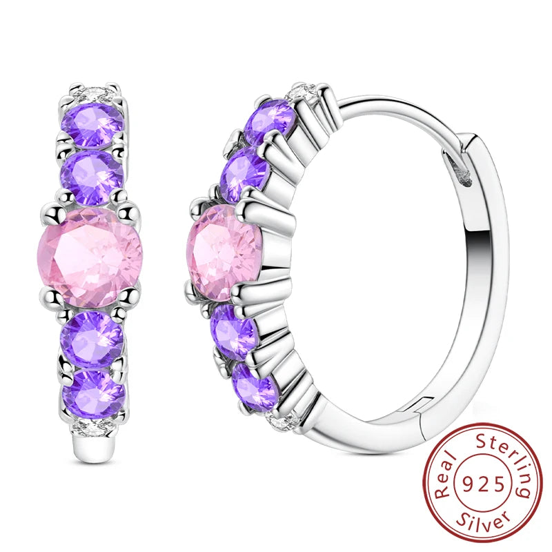 Hoop Earrings New Original 925 Sterling Silver Sweet Heart Bow Round Zircon Studs Drop Earrings For Women Girl Fine Jewelry