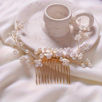 Golden Crystal Pearl Hair Comb Headband Hairband For Women Party Bridal Wedding Hair Accessories Jewelry Comb Headband Hairband