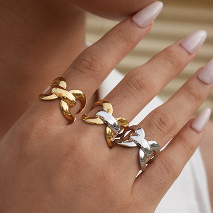 Stainless Steel Statement Ring New Design Metalic Texture 18 K Plated Finger Ring Waterproof Jewelry Bagues Pour Femme