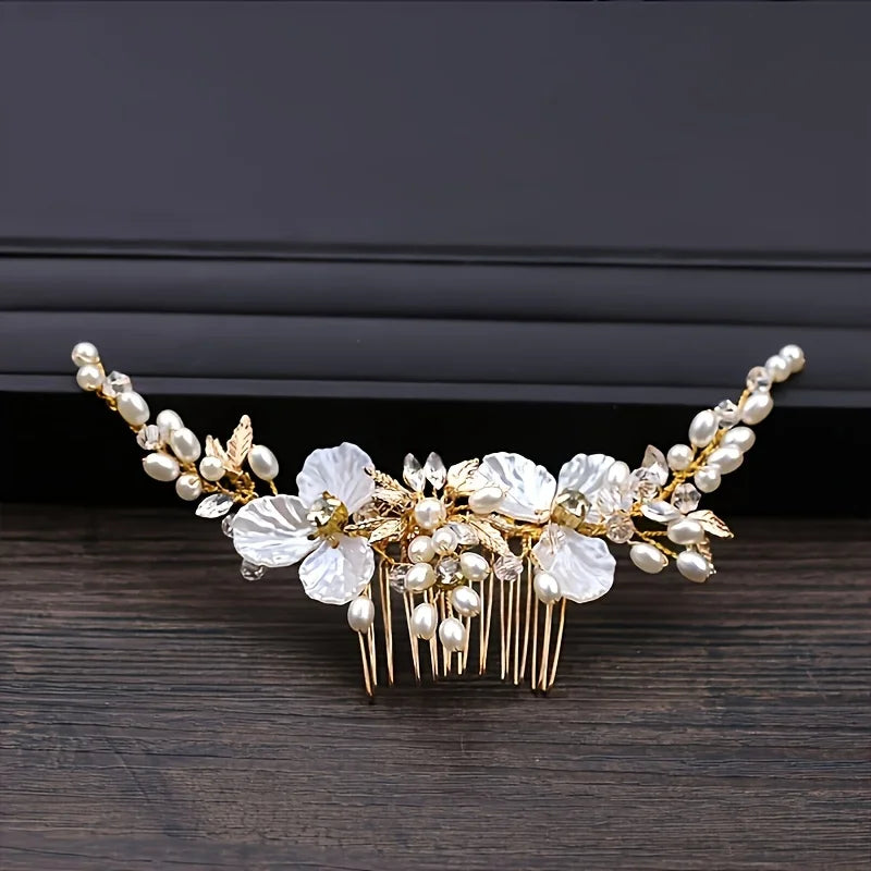 Golden Crystal Pearl Hair Comb Headband Hairband For Women Party Bridal Wedding Hair Accessories Jewelry Comb Headband Hairband