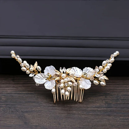 Golden Crystal Pearl Hair Comb Headband Hairband For Women Party Bridal Wedding Hair Accessories Jewelry Comb Headband Hairband