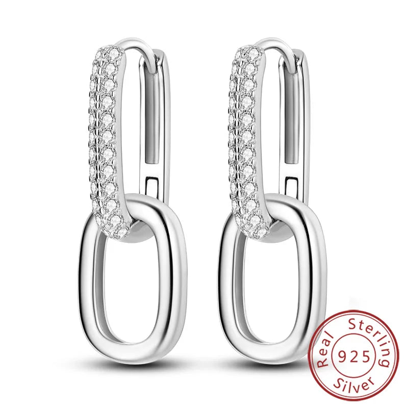 Hoop Earrings New Original 925 Sterling Silver Sweet Heart Bow Round Zircon Studs Drop Earrings For Women Girl Fine Jewelry