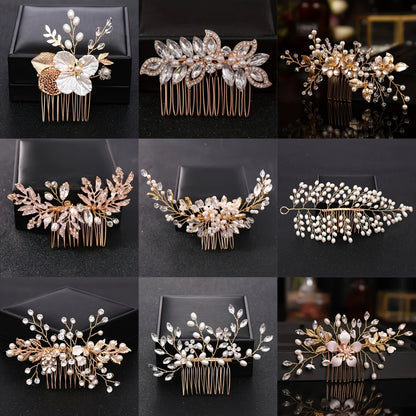 Golden Crystal Pearl Hair Comb Headband Hairband For Women Party Bridal Wedding Hair Accessories Jewelry Comb Headband Hairband