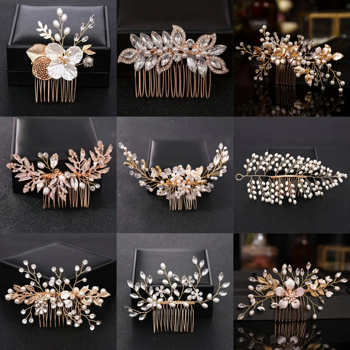 Golden Crystal Pearl Hair Comb Headband Hairband For Women Party Bridal Wedding Hair Accessories Jewelry Comb Headband Hairband