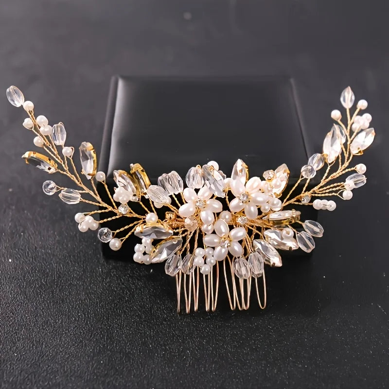 Golden Crystal Pearl Hair Comb Headband Hairband For Women Party Bridal Wedding Hair Accessories Jewelry Comb Headband Hairband
