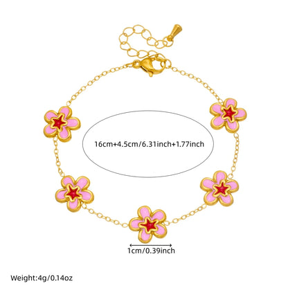 DIEYURO 316L Stainless Steel Pink Dripping Oil Peach Blossom Flowers Necklace Earrings Bracelet Set Lady New Luxury Jewelry Gift