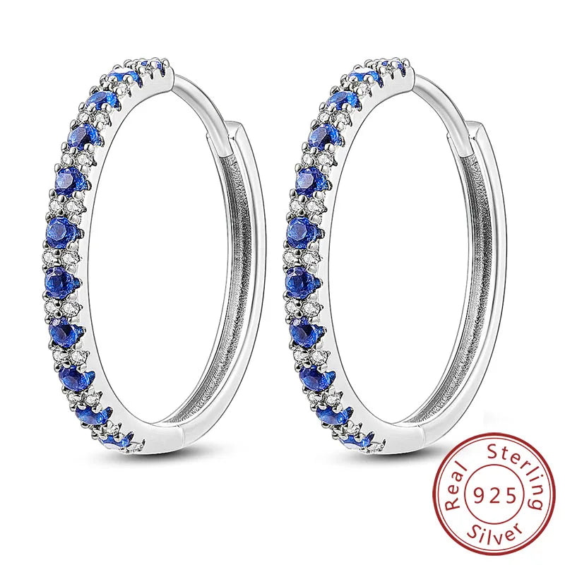 Hoop Earrings New Original 925 Sterling Silver Sweet Heart Bow Round Zircon Studs Drop Earrings For Women Girl Fine Jewelry