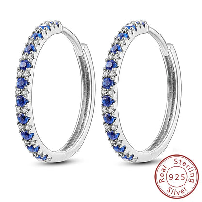 Hoop Earrings New Original 925 Sterling Silver Sweet Heart Bow Round Zircon Studs Drop Earrings For Women Girl Fine Jewelry