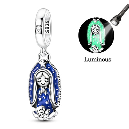 Original 925 Sterling Silver Charm Beads Classic Cross Bible Guardian Angel Charms Pendants For Bracelet DIY Birthday Jewelry