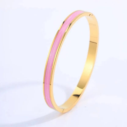 Classic Pink Zircon Inlay Cardioid Design Stainless Steel Stacked Bracelet Couple Jewelry Holiday Gift