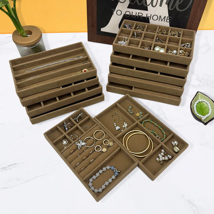 1PC, Flocking Jewelry Box Jewelry Tray, Color: Brown