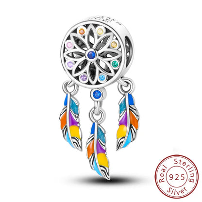 Original 925 Sterling Silver Charms Beads Pendants Colorful Dreamcatcher Lucky Charms Fit Bracelets Necklaces Women DIY Jewelry