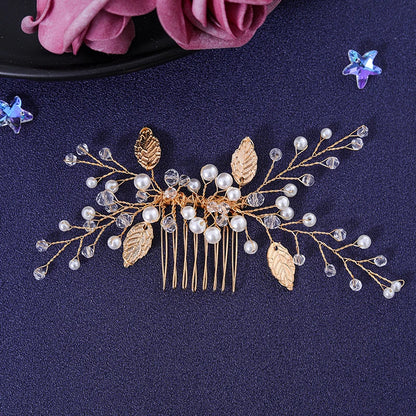 Golden Crystal Pearl Hair Comb Headband Hairband For Women Party Bridal Wedding Hair Accessories Jewelry Comb Headband Hairband