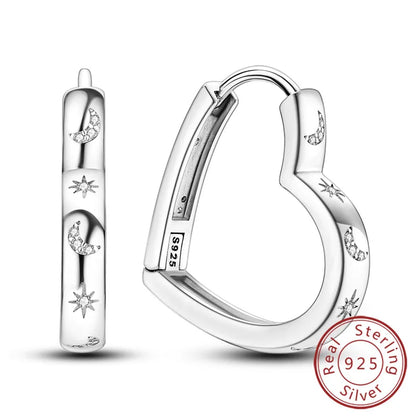 Hoop Earrings New Original 925 Sterling Silver Sweet Heart Bow Round Zircon Studs Drop Earrings For Women Girl Fine Jewelry