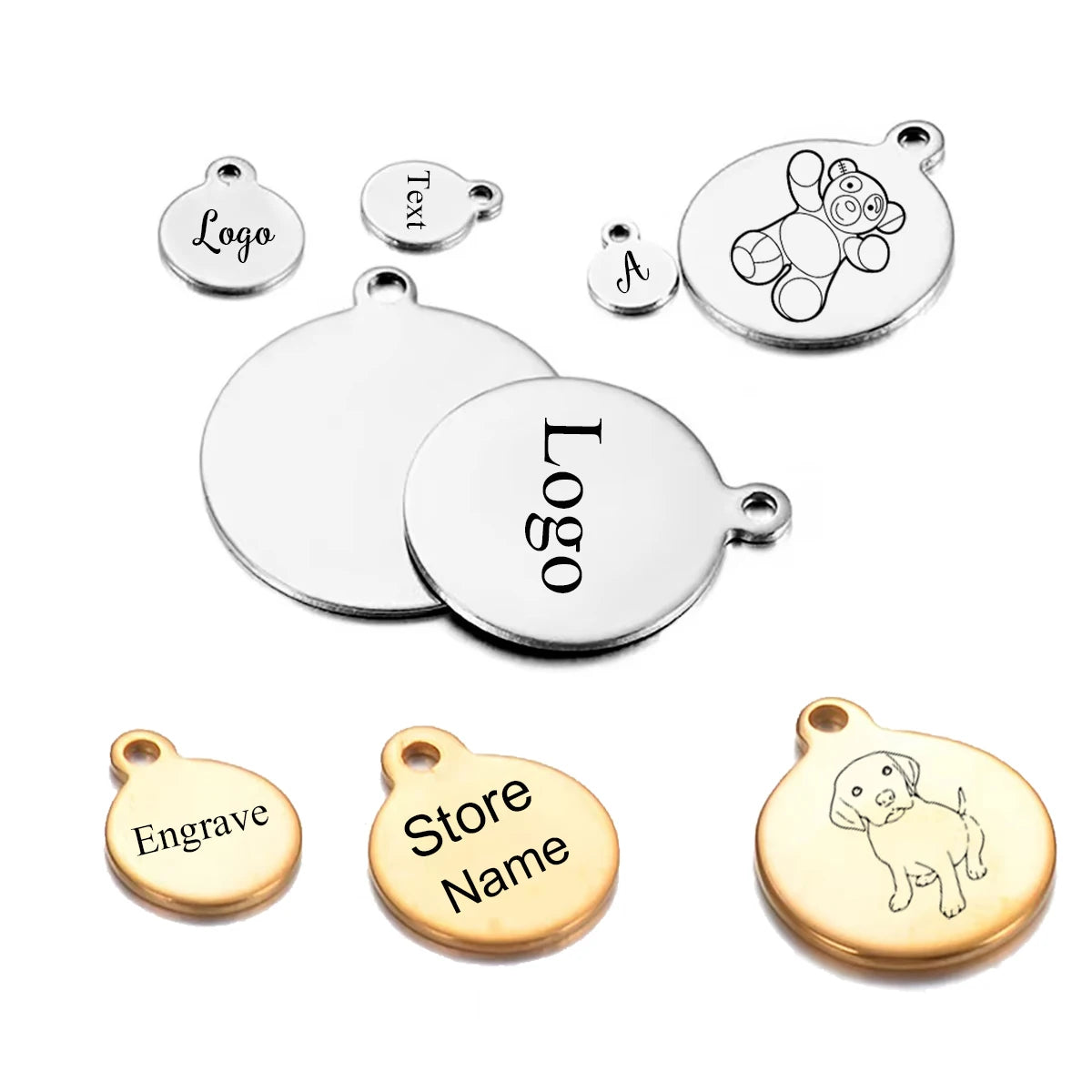 10-50pcs Stainless Steel Circle Round Tag Laser Engraved Logo Name Tail Chain Label for DIY Customize Jewelry Making