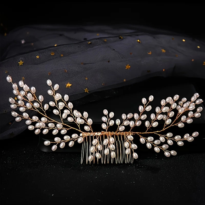Golden Crystal Pearl Hair Comb Headband Hairband For Women Party Bridal Wedding Hair Accessories Jewelry Comb Headband Hairband