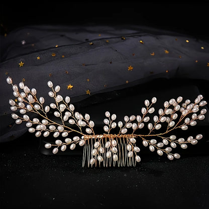 Golden Crystal Pearl Hair Comb Headband Hairband For Women Party Bridal Wedding Hair Accessories Jewelry Comb Headband Hairband