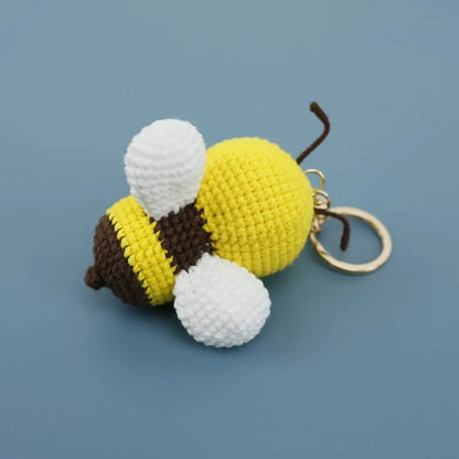 Cute Bee Crochet Keychain For Gifts Handmking Cartoon Bee Doll Knitting Keyrings Knitted Bee Doll Custom Accessories Wholesale
