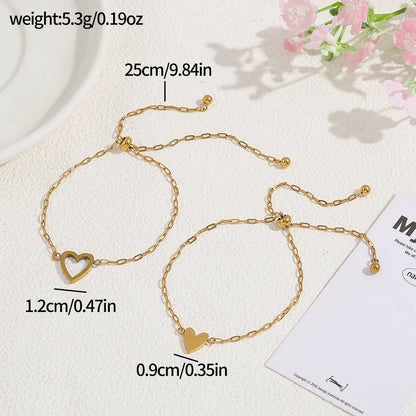 Couple Heart Pendant Single Stone Bracelet Set | Adjustable Valentine's Day Love Friendship Double Hand Chain Combination Set