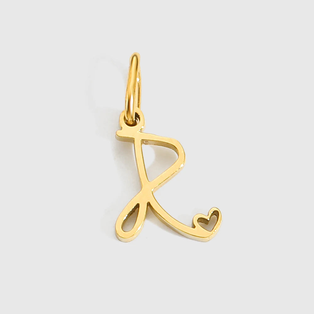 St-Delan Gold Plated Cursive Heart Initial Charms A-Z Script Alphabet Pendants for DIY Jewelry Making