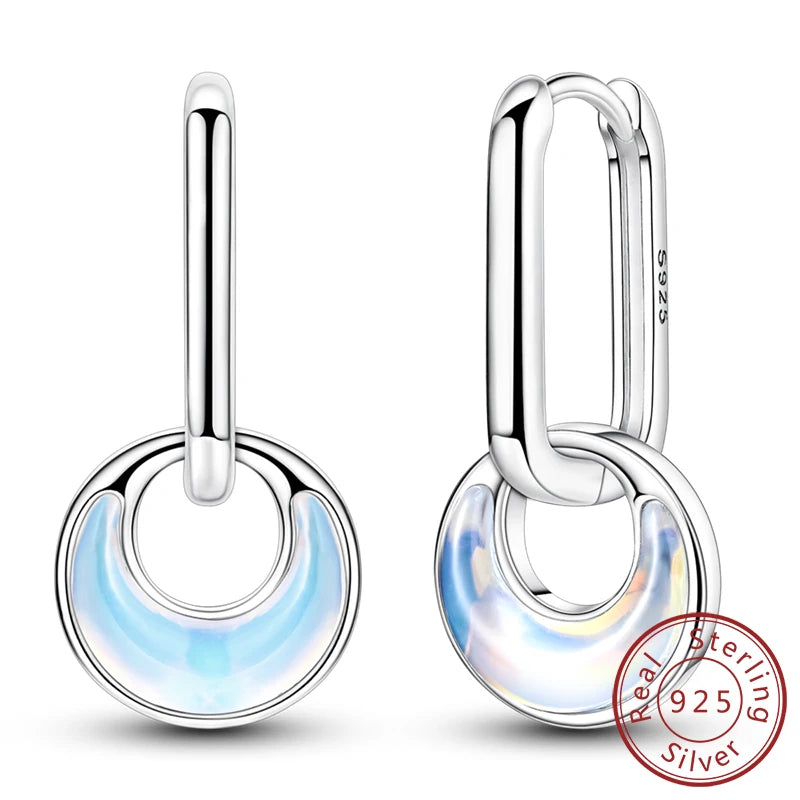 Hoop Earrings New Original 925 Sterling Silver Sweet Heart Bow Round Zircon Studs Drop Earrings For Women Girl Fine Jewelry